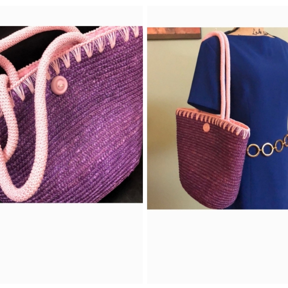 Giorgio Beverly Hills Purple Straw Tote Bag New
